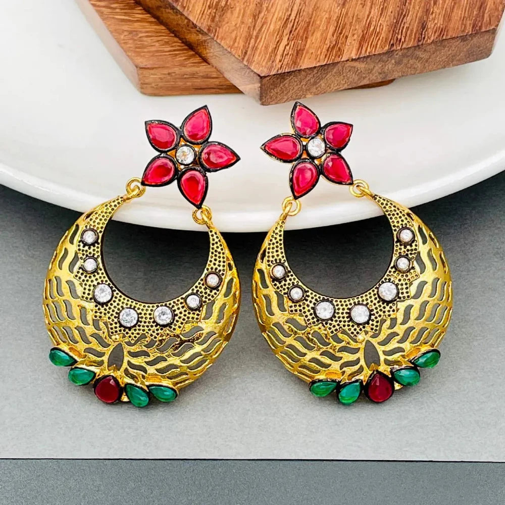 Beautifully handcrafted Flower Chaand Bali Earrings for women, featuring a unique design and high-quality materials.