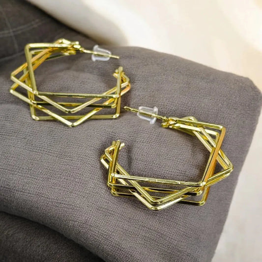 Elegant double square geometric earrings in rose gold finish for women, crafted from durable copper.